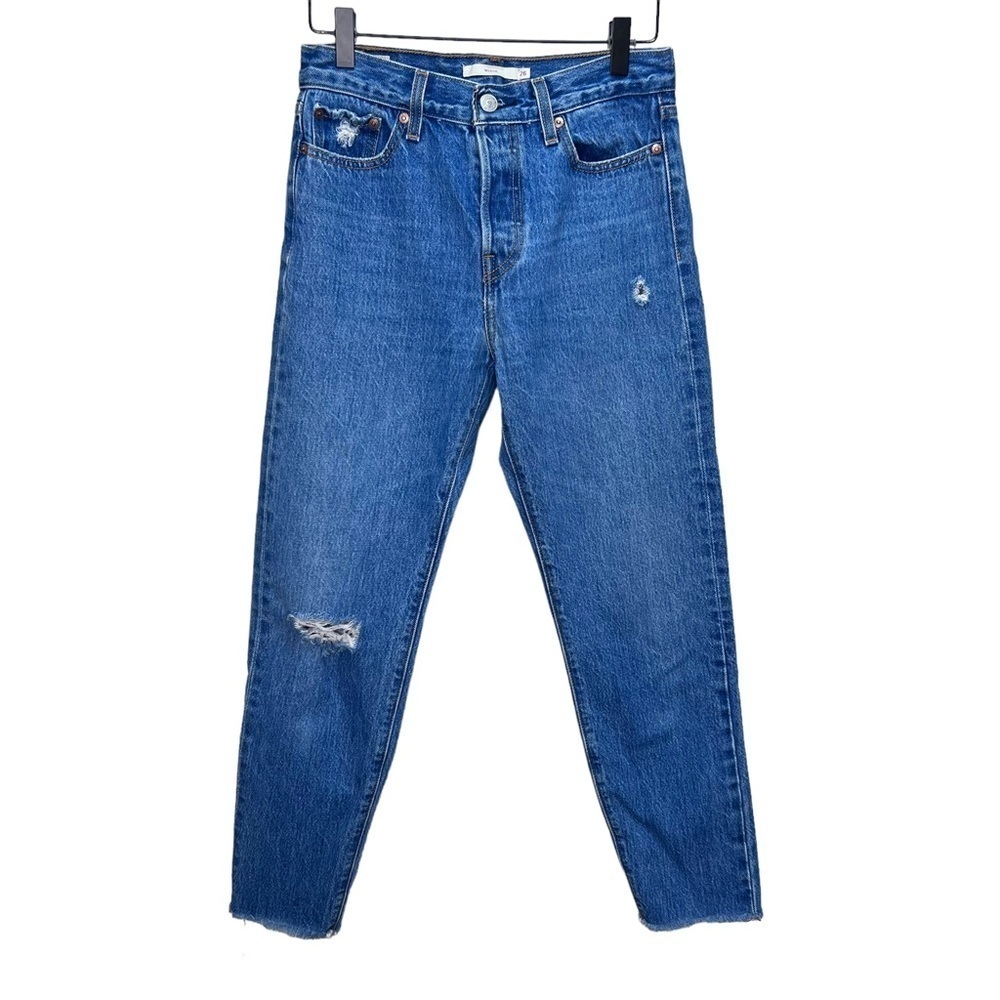 Levi's Wedgie Jeans Distressed Button Fly Raw Hem Size 26